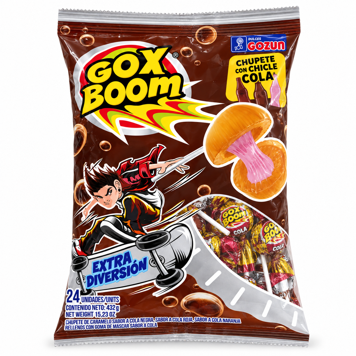 GOX BOOM CHUPETE CON CHICLE COLAS