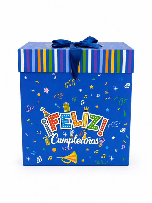 CAJA DE REGALO FELIZ CUMPLEAÑOS AZUL JUMBO