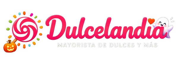 Logo de Dulcelandia para Halloween con calabaza y fantasma